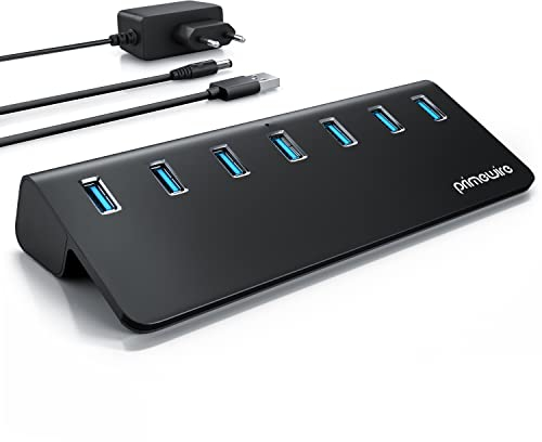 CSL - 7 Port USB 3.2 Gen.2 Hub Aktiv - 10 GBit/s - 7 Port Verteiler mit Netzteil - USB 3.0 3.2 Gen.2 Datenhub - für PC Notebook Laptop Ultrabook Tablet PC MacBook - Anthrazit