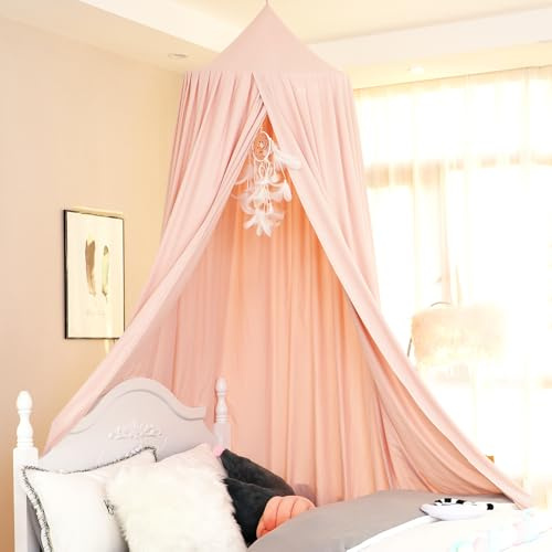Extra stor barnsäng baldakin för flickor pojkar sovrum dekoration, Crib Canopy Nursery Canopy hängande baldakin blockerande ljus baldakin läsning nook baldakin (beige rosa)