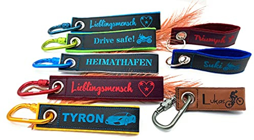Lina & Luksen Personalisierter 2-lagiger Schlüsselanhänger aus Leder und Filz | Dual color | Wunschtext & Motiv