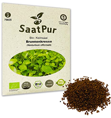 BIO Keimsprossen Brunnenkresse Bio Keimsaat von SaatPur - Sprossen Samen, Microgreens - 2g Grün