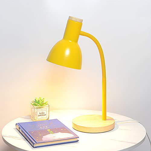 SXYSXYSXY Schreibtischlampe Nordic Modern Tischlampe Schlafzimmer Nachttischlampe Leselampe Holz Design Tischleuchte Kinder Büro Augenschutz Verstellbare Metall Nachtlampe E27*1,Gelb