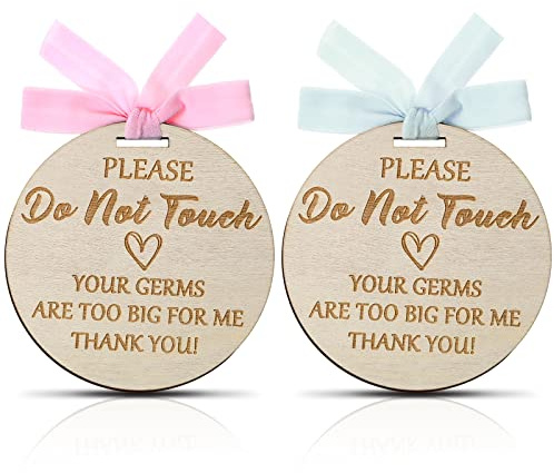 Yalikop 2 Pcs Do Not Touch Baby Car Seat Sign, Wooden Tags with Ribbons