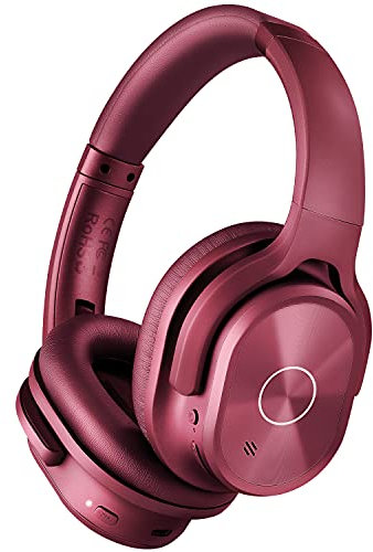 ZIHNIC Active Noise Cancelling Headphones, 40H Playtime Wireless Bluetooth Headset with Deep Bass Hi-Fi Stereo Sound,Comfortable Earpads for Travel/Home/Office (Red)