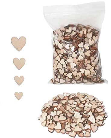 CUWELT 1200 Stück Mini Holzherzen, Gemischt Kleine Holz Herzen 6/8/10/12mm, Verschönerungen Herz Holzscheiben Deko zum Basteln für Hochzeit DIY Handwerk Verzierungen Tischdeko Streudeko