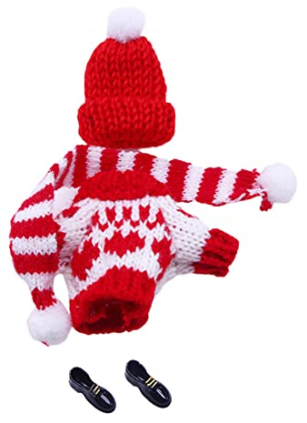 URFEDA Weihnachten Puppenbekleidung, Mini Stricken Bekleidung, Weihnachtspullis Mütze Handschuhe, Schuh, Schals, Puppen Kleidung Outfits, Puppen Zubehör für 15-20 cm Puppe, Weihnachten Geschenk