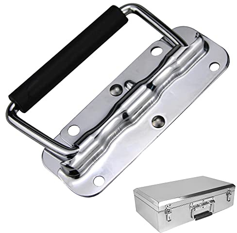 DAJUXIN Stainless Steel Drop Ring Pull Handle Spring Folding Handle Box Handle Stainless Steel Spring Loaded Box Handle for Toolbox Storage Boxes Replacement 100x41mm