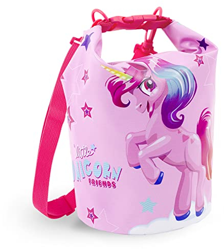 Kinder Dry Bag Badetasche 5L Wasserdicht - Wasserabweisende Tasche für Kleine Mädchen - Rosa Pink Kindertasche Rucksack für Schwimmen Strand See Kindergarten - 25x18x18 cm - Perletti (Einhorn)