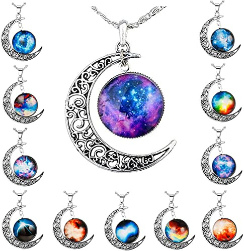 ADRAMATA 12 Pezzi Collane con Ciondolo Luna Crescente per Donna e Ragazze, Set BFF Gioielli Collana Amicizia, Ciondolo Pianeta, Regali
