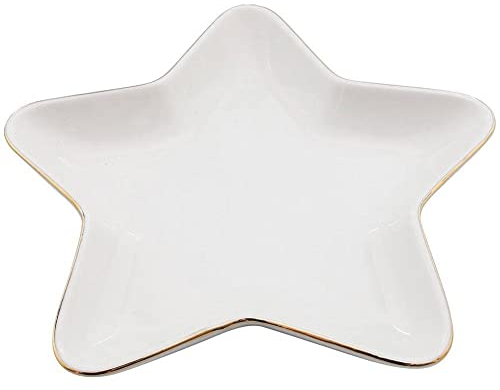 Vilde Porzellanteller Servierteller Serviertablett sternförmig weiß mit Goldverzierung Weihnachten 18 cm