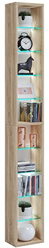 VCM Standregal 21x14x155 cm 10 Fächer Holzwerkstoff und Glas Regalfach | Aufbewahrung für CDs und DVDs - Wohnzimmer oder Büro - Musik- und Filmsammler - Für mehr Ordnung im Alltag