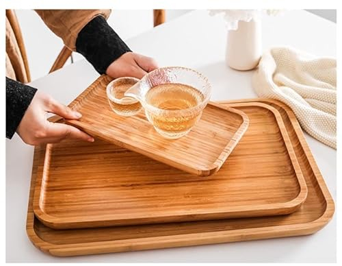 Electromax Nest of 3 Bamboo Serving Trays With Carry Handles - Breakfast Tray Set, Easy to Store, Durable and Clean