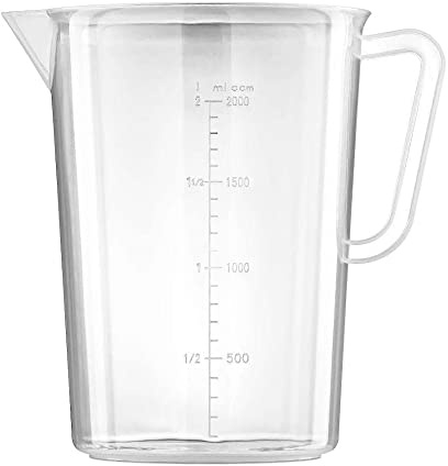 Forgast Vaso medidor, Polipropileno, Ligero y cómodo, Medidas todas 100 ml, Capacidad 2 l, Alto 20,8 cm, Diámetro 15 cm, Vasos medidores, Recipiente medidor, Jarra con vaso medidor, Accesorios cocina