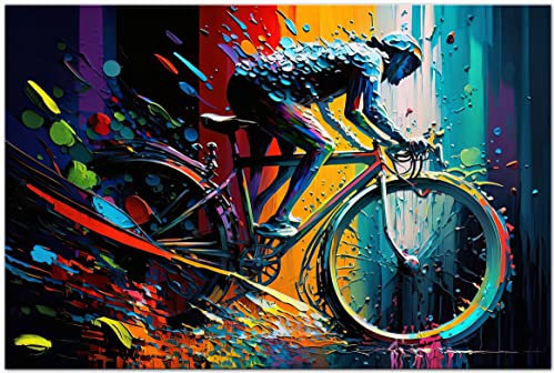 PRINTONIA Bild auf Leinwand 120x80cm Fahrrad Rad Straßenradsport Abstrakt Radsport Art Bilder Dekoration Wandbild Kunstdruck