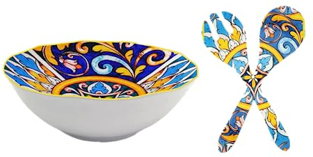 ARCA, Set per Insalata, Insalatiera con Bis di Posate da 20x7 cm, Realizzata in Melamina, Per la Tua Cucina, Collezione Portocervo, Ciotola da 30 cm