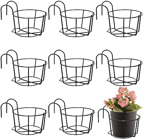 Wesiti Runde Hängeländer-Pflanzgefäße für den Außenbereich, Balkon, Pflanzgefäße aus Metall, Blumentopfhalter für Zaun, Innenbereich, Veranda, Regal, Behälter (13 cm, schwarz), 10 Stück