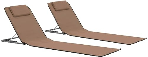 BULANED Klappbare Strandmatte 2 STK. Stahl und Stoff Braun, Klappliege, Klappliegestuhl, Strand Matte, Rückenlehne, Freibad Liege, Liegematte, Strand Matratze