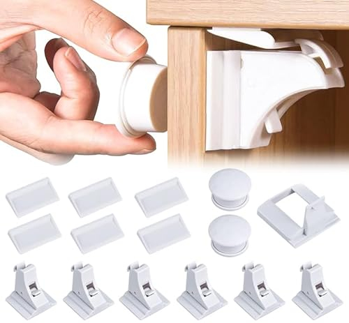 Encuryna Kindersicherung Schrank, Babysicherheit Magnetisches Schrankschloss 6 Schlösser + 2 Schlüssel, kindersicherung schubladen, Kindersicherung schrank Magnet Selbstklebend Unsichtbare Sicherung