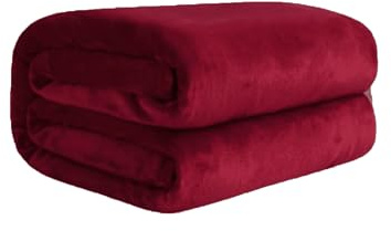Komfortec Plaid Couverture Polaire Flanelle, Certifié Oeko-Tex Jeté de Canapé (Bordeaux - Epaisse, 220 x 240 cm)