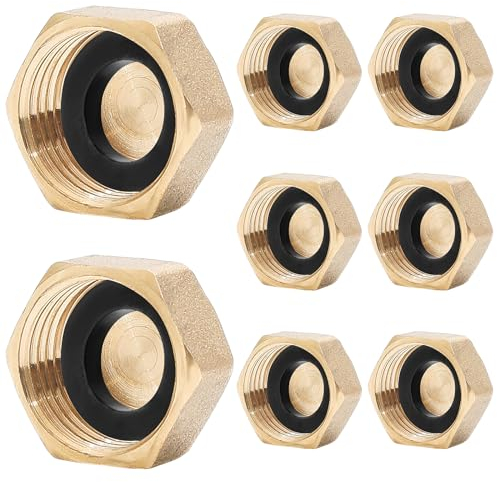 Pack of 8 Brass Blanking Caps, 1/2 Female BSP Thread Brass Compression Stop End Blank Cap, Drain Preventer Blanking Plugs with Gasket, for Water Pipe Washing Machine Radiator Valve faucets Tap