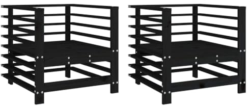 vidaXL Gartenstuhl 2 STK., Modular Gartenmöbel Lounge, Holzstuhl Stuhl für Garten Terrasse Balkon, Gartensessel Balkonstuhl, Schwarz Massivholz Kiefer