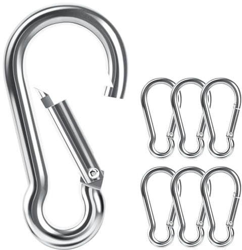 Caianwin 6 moschettoni, M8 x 80 mm, portata fino a 54 kg, piccolo moschettone in acciaio zincato, per zaino, guinzaglio per cani, campeggio, viaggi, escursionismo