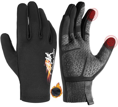 HANDLANDY Winter-Laufhandschuhe mit Griffigkeit, isolierte Thermohandschuhe zum Radfahren, Wandern und Autofahren mit warmem Futter, Touchscreen-Sporthandschuhe für kaltes Wetter (Schwarz, M)