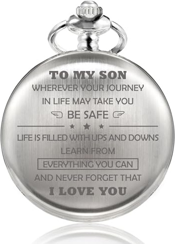 TREEWETO Quarz Taschenuhr für Sohn Graduierungsgeschenke für ihn Personalisierte Gravur Individuelles Geburtstags Papa Mama