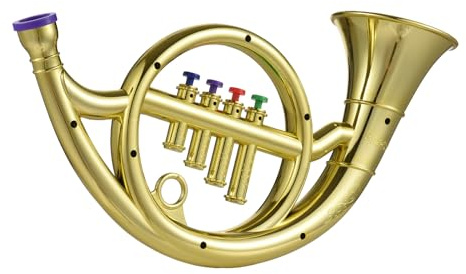 Solinder French Horn Waldhorn mit 4 farbig codierten Tasten, musikalische Blasinstrumente für Kinder, umweltfreundliches ABS, frühpädagogisches Nachahmungshorn für Kinder und Kleinkinder