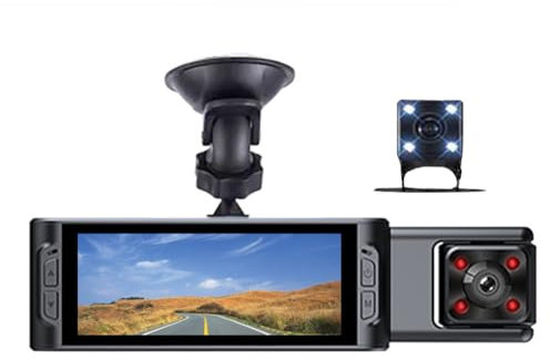 HUIOP Dash Cam,3 Cameras Dash Cam Parking Monitoring Clear Car Rearview Mirror Car Video Recording Camcorder Wide Angle Car Camera Recorder WIFI Interconnection Auto Safety Driving Recorder