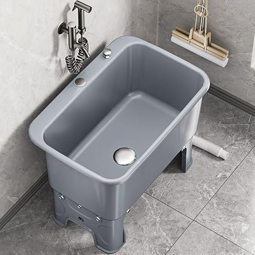 DSKJHI Mobile lavatoio da Esterno 60x40 in plastica, Vasca lavatoio Lavanderia, Lavello Industriale, Include Kit di Scarico, Lavandino, Resistente alle Intemperie(Grigio)