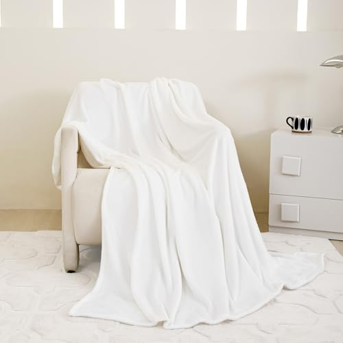 YASMENG Kuscheldecke Flauschig Winter Warm Weiß Fleecedecke Kuscheldecke 180x200 Weich Kuschelig Flanell Wohndecke Couchdecke Sofadecke Sofaüberwurf für Bett Sofa Couch Wohnzimmer