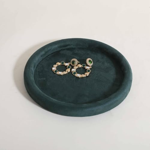 GemeShou Gemehou Round Jewelry Organizer plate, Top Microfiber velvet Jewerly display tray, Empty Jewelry showcase tray for Necklace Bracelet Ring Earring Watch (Green-Medium)