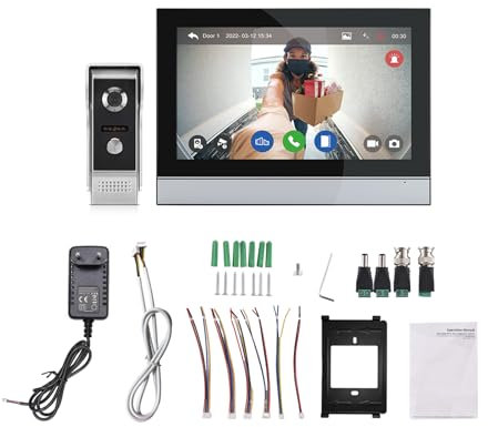 Irishom Sonnette vidéo sans Fil 1080P avec Moniteur TY APP WiFi Écran Tactile 7 Pouces Kits de caméra de visiophone Interphone bidirectionnel Fonction de Cadre Photo électronique 8 Langues