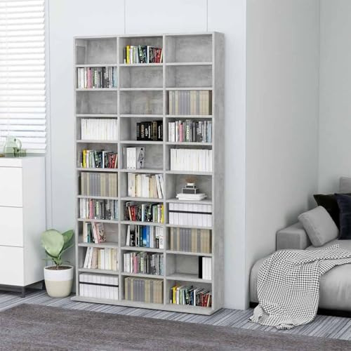 Myheimly CD-Schrank Regal DVD Bluray Medienregal Medienschrank Aufbewahrung Standregal Regalwand Bücherregal Betongrau 102x16x177,5 cm Holzwerkstoff