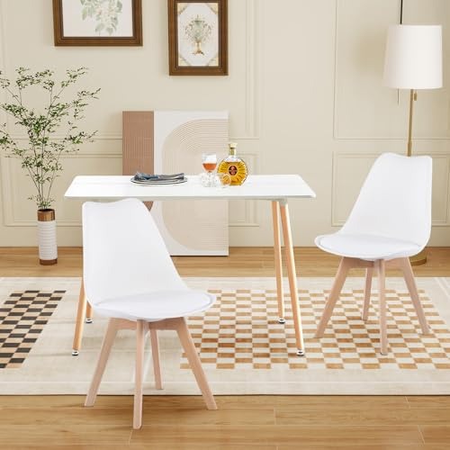 H.J WeDoo Esszimmergruppe mit Esstisch und 2 Essstühlen, Rechteckig Esstisch 110 cm mit 2 Esszimmerstühle Geeignet, für Esszimmer, Küche und Wohnzimmer (Weiß Tisch+Weiß Stühle)
