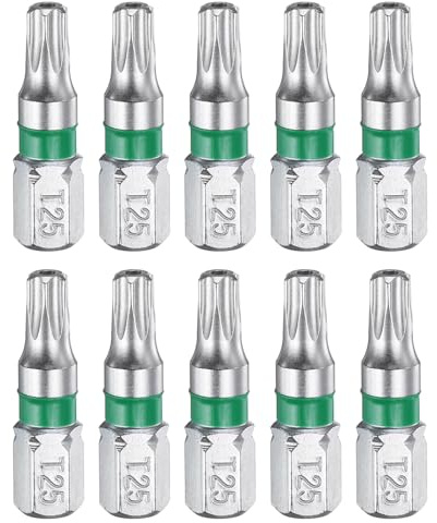 QUARKZMAN 10pz Punte Cacciavite Torx T25H 1/4 Attacco Esagonale 25mm/1 Lunghezza Stelle Magnetiche a 6 Punti in Acciaio S2 Punte Cacciavite Elettrico con Foro Testa Torx