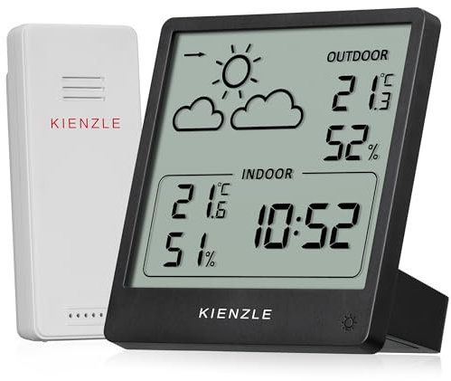 Kienzle Station Météo Radio avec Capteur Extérieur Design Slim pour Température Humidité Prévision & Horloge