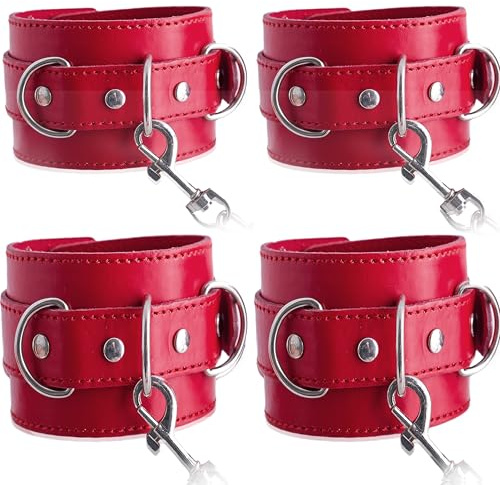 Handschellen Für Sexspiele - Rotes Kunstleder Set Mit Hand Und Fußfesseln Verstellbarem Durchmesser Inklusive Fesseln & Bondage 20cm Hand 26.7cm Fußfesseln handcuffs fesseln für frau sex FOPS B05