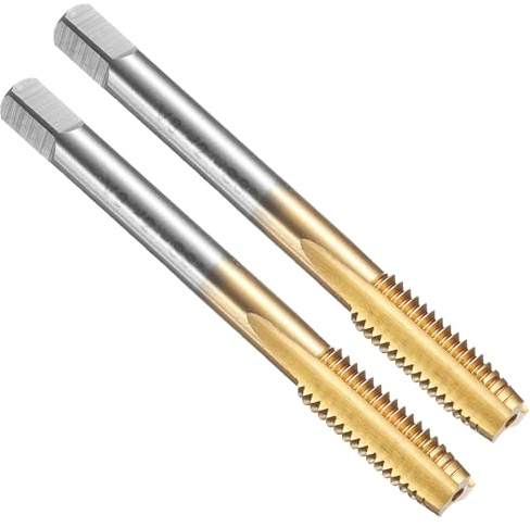 sourcing map Lot de 2 tarauds filetés à cannelure droite, M8 x 1,25 avec revêtement en titane, outil de taraudage, tarauds pour fraiseuse, acier rapide 6542 (HSS 6542)