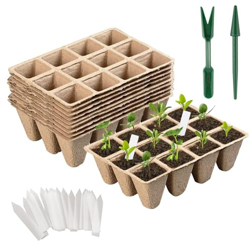 MEETOZ 20Pcs 240 Cells Seed Trays Seedling Pots, Biodegradable Plant Pots Fibre Seed Pots for Plants Fruits Vegetables