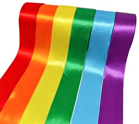 Färgat satinband på 4 cm * 22 m * 6, väderbeständiga majslingar, regnbågsband, presentband