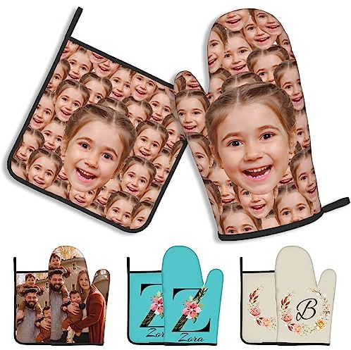 Benutzerdefinierte Ofenhandschuhe Topflappen Personalisierter Name und Foto Hitze und Slip Resistant Ofenhandschuhe Geschenk für Freunde Familie