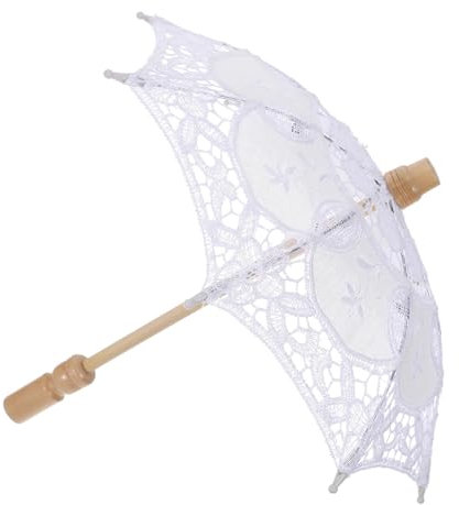 QWWQYDY Spitzenschirm Handgemachter Braut-Spitzen-Sonnenschirm und Fächer-Set, Hochzeits-Braut-Schirm, Weiß, Elfenbein, Hochzeits-Schirm, Spitzen-Sonnenschirm(White)