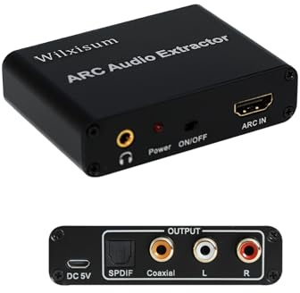 Wilxisum HDMI Arc Audio Extractor, ARC to RCA+Optical+3.5mm+Coaxial Converter/Adapter, Suitable for Connecting TV'S HDMI ARC to Sound Systems,Not Supporting CEC