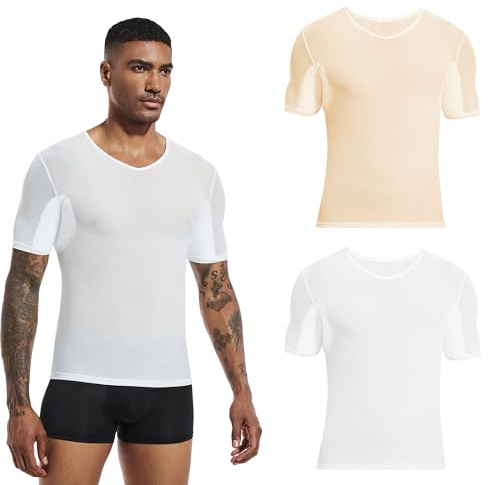 VINELEA 2 st mäns andningsbara underarmsvettkuddar underarm svettdynor skjorta för män svettsäkra tröjor för nätdesign, Vit/beige, L