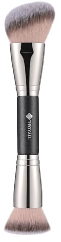 TEOYALL Dual-Ended Foundation Contour Brush, Flat Top and Angled Synthetic Bristles for Bronzer Liquid Cream Powder