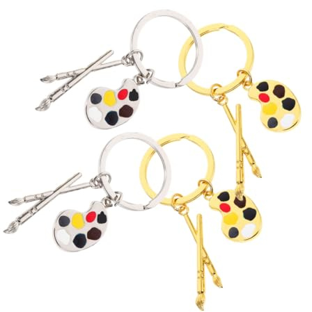 UKCOCO 4pcs Paintbrush Keychain for Artists Cute Handbag Key Chain Metal Palette Brush Keychain Keyring Charm Artist Bag Key Decoration