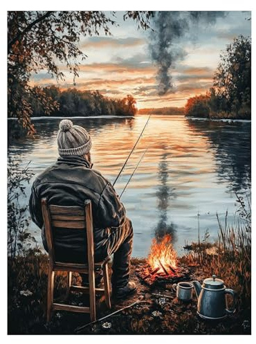 Paint by Numbers for Adults, Fishing Painting by Numbers Canvas for Children Wall Art Supplies 16 x 12Inch, DIY Lake Colorful Canvas Painting Adult Crafts for Room Decor and Gifts for Women LSJ-3828
