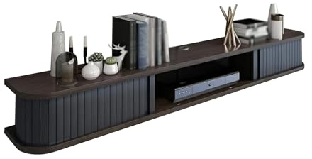 Meuble TV mobile mural avec portes coulissantes, gestion des câbles, compatible avec lecteurs DVD et décodeurs, noir, 100 x 23,5 x 16 cm - Solution de divertissement à domicile élégante et