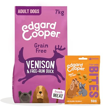 Edgard & Cooper Hundefutter Trockenfutter Wild & Ente Getreidefrei 7kg + Huhn Hundesnacks Bites 1x50g - Trockenfutter & Leckerli Bundle